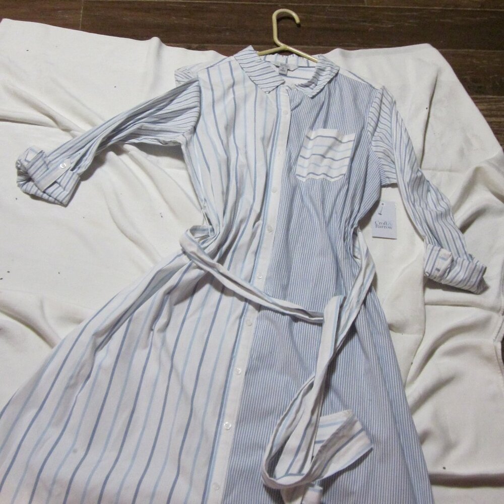 NWT croft and barrow cotton blend shirt dress pinstripe button front belted M